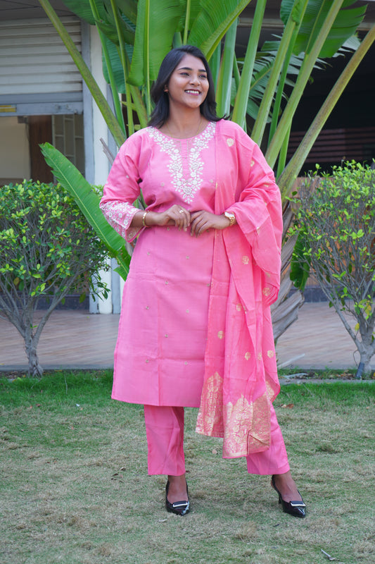 Baby Pink Kurta set with Dupatta and Pants