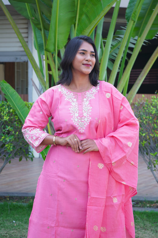 Baby Pink Kurta set with Duppatta and Pant