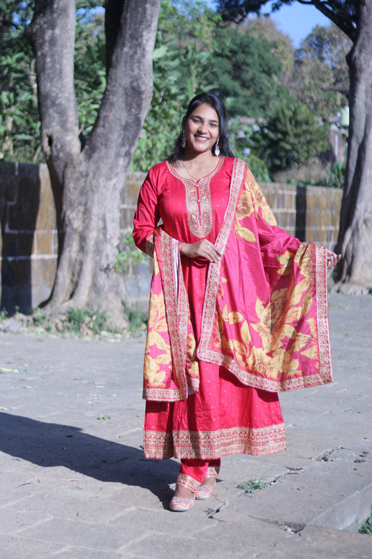 Rani Pink With Heavy Embroidery Anarkali